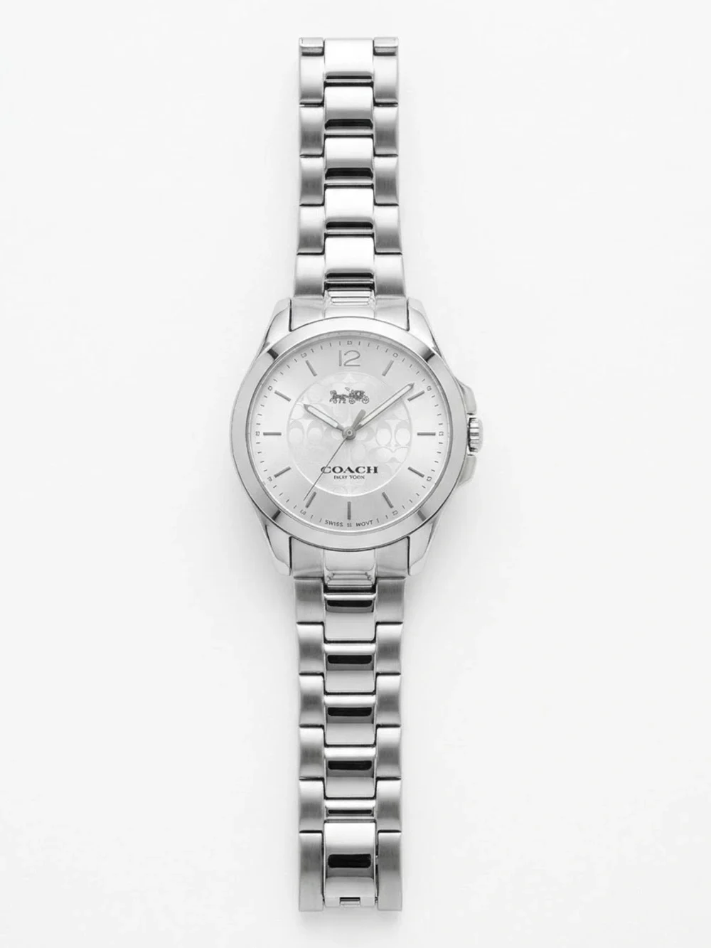 COACH Silver Stainless Steel Signature C Dial Horse Carriage Watch Y2K Preppy